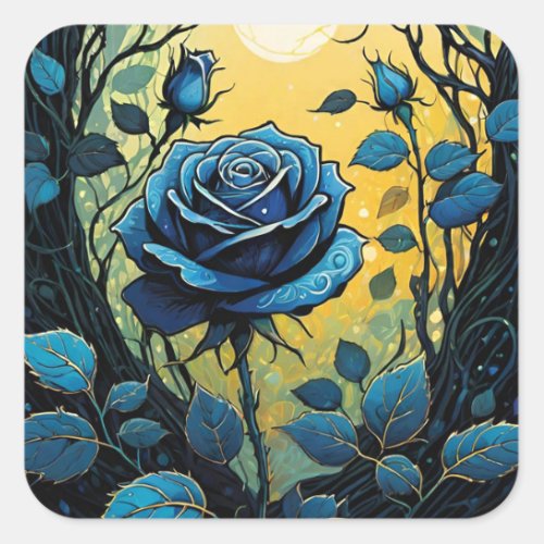 Blue Rose Vines 2  Square Sticker