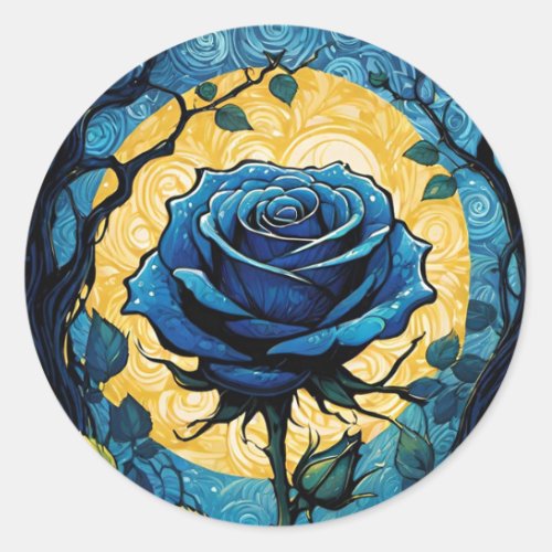 Blue Rose Vines 3   Classic Round Sticker