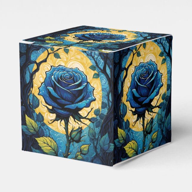 Blue Rose Vines 3 Cube Favor Boxes (Front Side)
