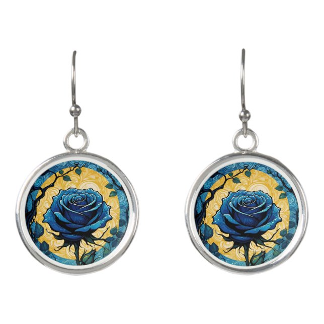 Blue Rose Vines 3 Earrings (Front)