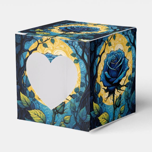 Blue Rose Vines 3 Heart Favor Boxes (Front Side)