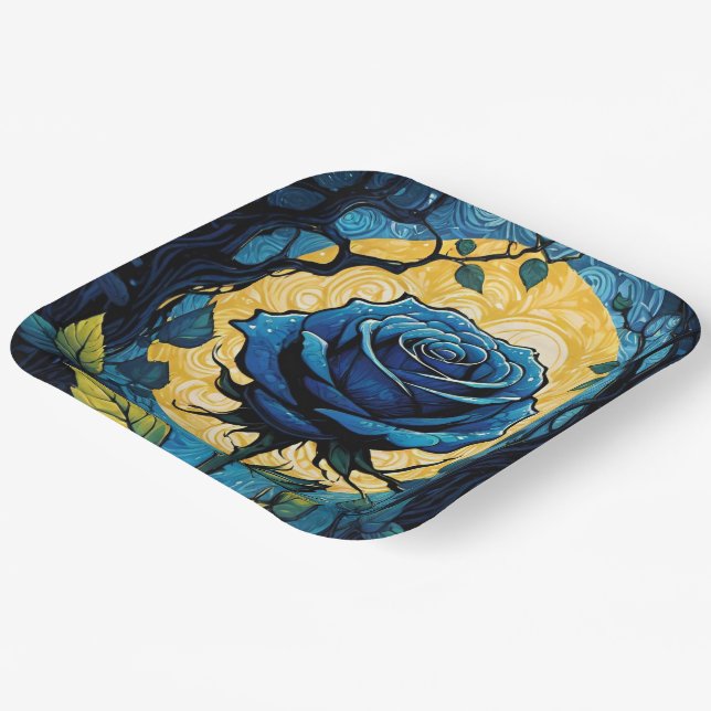Blue Rose Vines 3 Paper Plates (Angled)