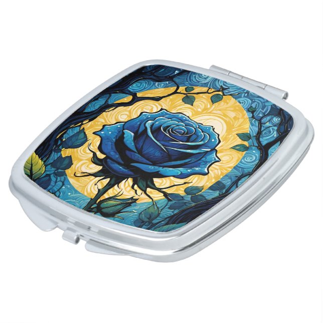Blue Rose Vines 3 Square Compact Mirror (Turned)