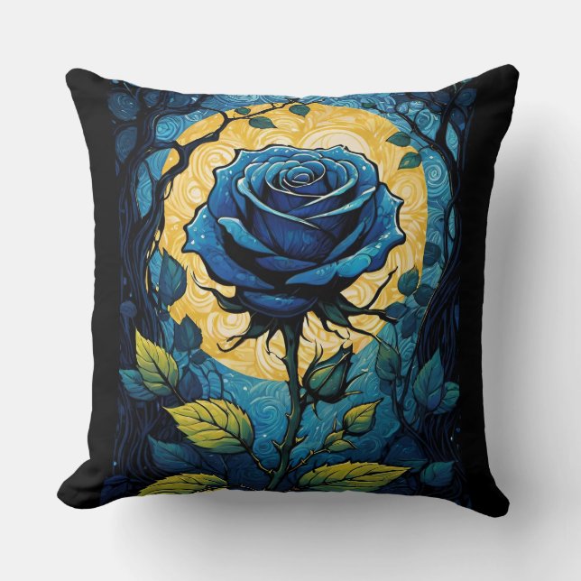 Blue Rose Vines 3   Throw Pillow (Front)