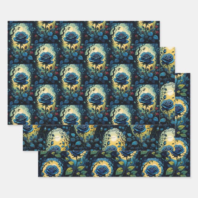 Blue Rose Vines Collection Wrapping Paper Sheets (Set)
