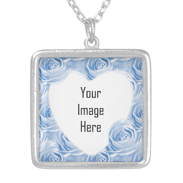 Blue Rose Wallpaper Pattern - Photo Template Silver Plated Necklace (Front)