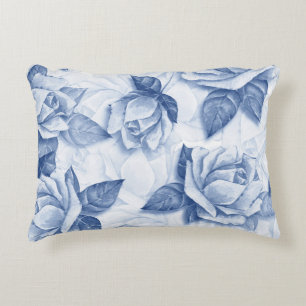 Blue Rose Watercolor - Elegant Floral Decor Accent Pillow