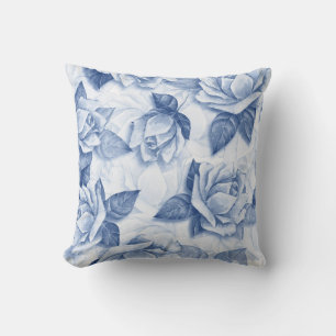 Blue Rose Watercolor - Elegant Floral Decor Throw Pillow