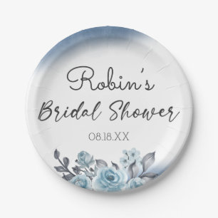 Blue Rose Watercolor Floral Bridal Brunch Shower Paper Plates
