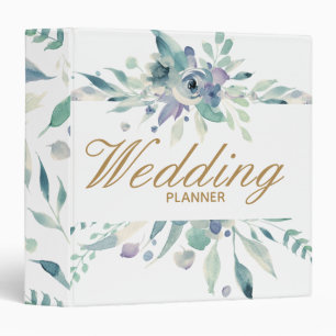 Blue Rose Watercolor Floral Wedding Planner 3 Ring Binder