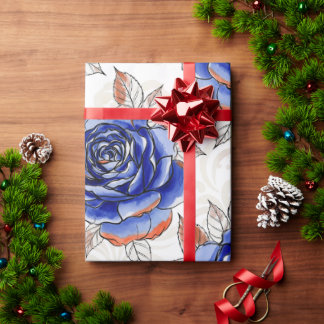 Blue Rose Watercolor Pattern Wrapping Paper