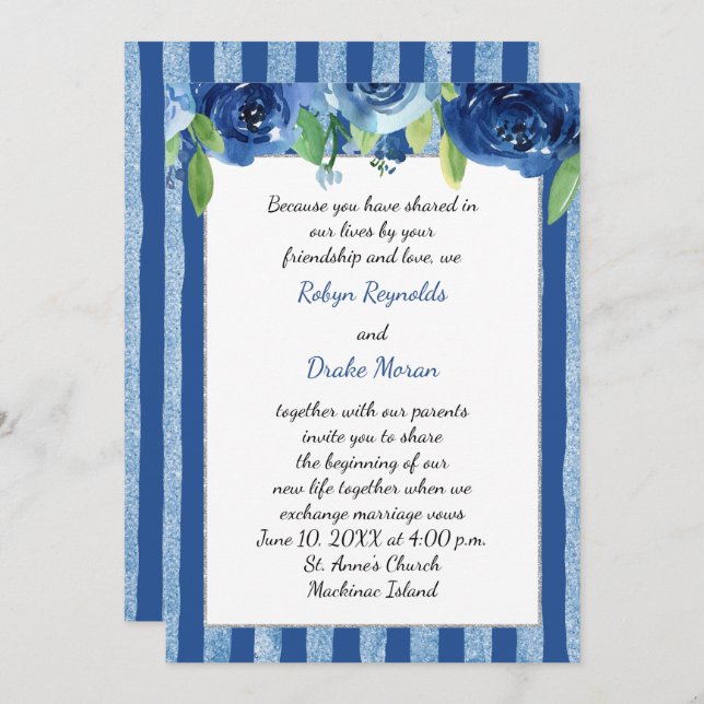 Blue Rose Wedding Invitation (Front/Back)