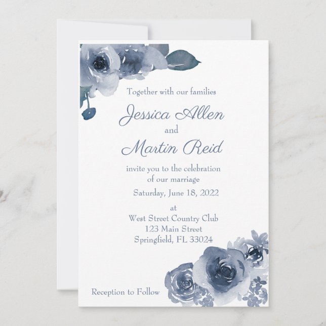 Blue Rose Wedding Invitation (Front)