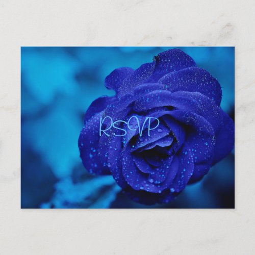 Blue Rose Wedding Invite RSVP with Photo and Menu