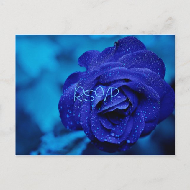 Blue Rose Wedding Invite RSVP with Photo and Menu (Front)