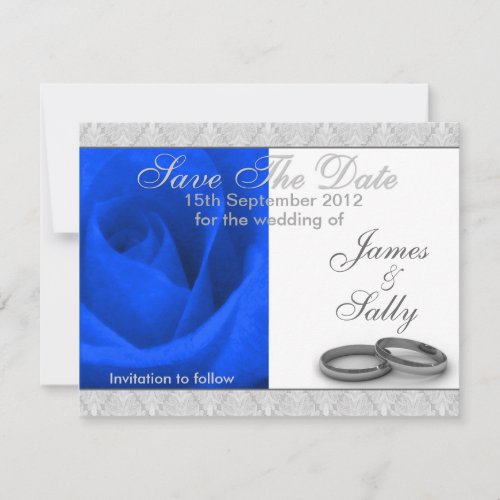 Blue Rose &amp; Wedding Rings Save The Date Card