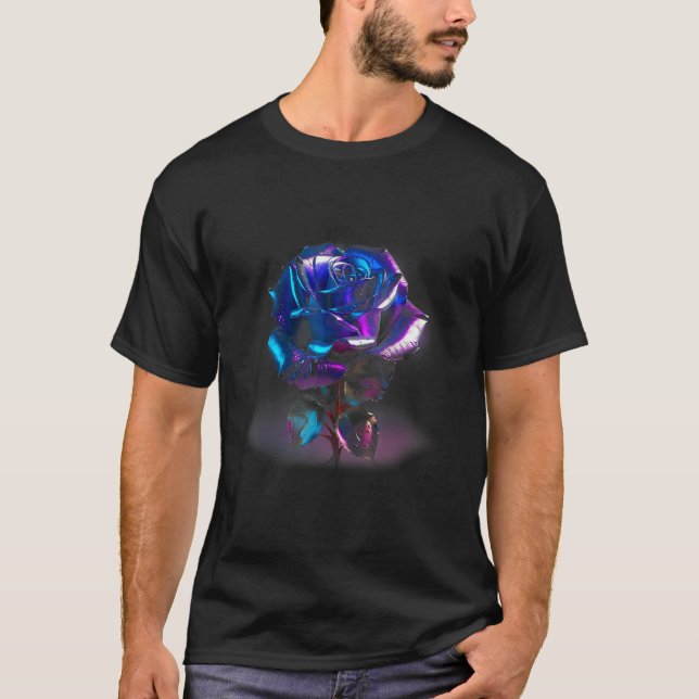Blue Rose with Pink Flower T-Shirt (Front)