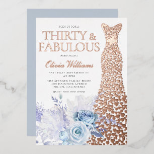 Blue Roses 30th Birthday Rose Gold Foil Invitation