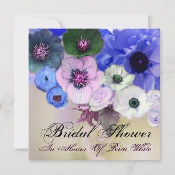 Blue Roses And Anemone Flowers Bridal Shower Invitation by bulgan_lumini at Zazzle