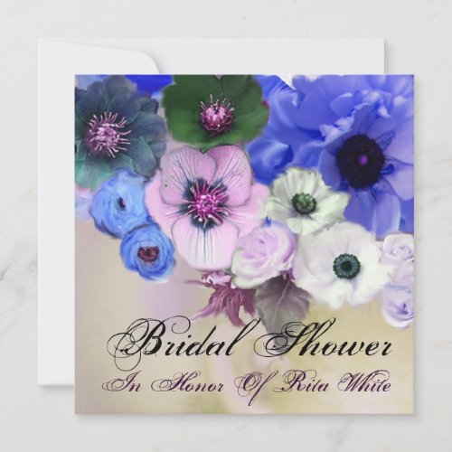 BLUE ROSES AND ANEMONE FLOWERS BRIDAL SHOWER INVITATION