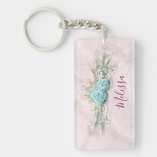 Blue Roses and Crown Floral Bouquet Keychain