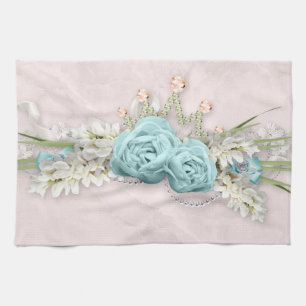 Blue Roses and Crown Floral Bouquet Kitchen Towel