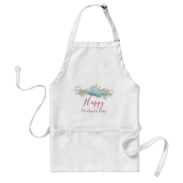 Blue Roses and Crown Floral Bouquet Mother's Day Adult Apron (Front)