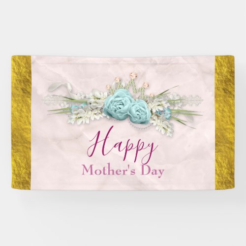 Blue Roses and Crown Floral Bouquet Mothers Day Banner