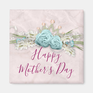 Blue Roses and Crown Floral Bouquet Mother's Day Magnet