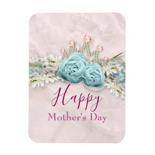 Blue Roses and Crown Floral Bouquet Mothers Day Magnet