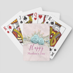 Blue Roses and Crown Floral Bouquet Mother's Day Poker Cards