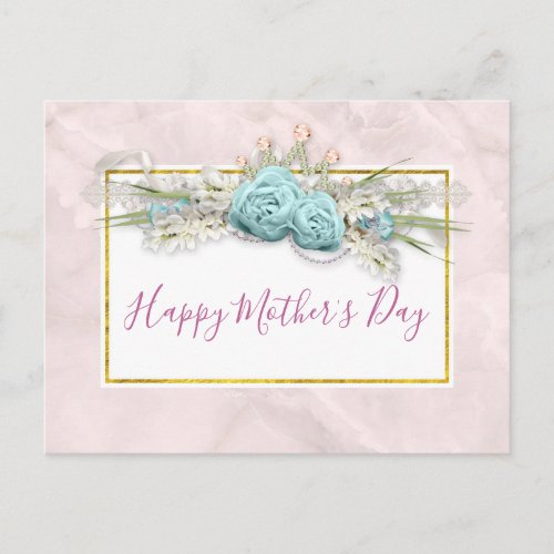 Blue Roses and Crown Floral Bouquet Mothers Day Postcard