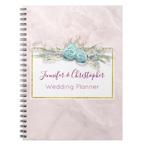 Blue Roses and Crown Floral Bouquet Notebook