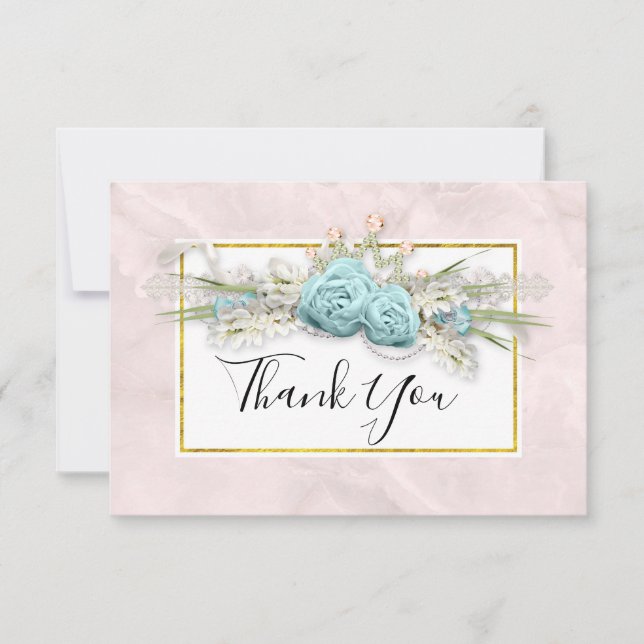 Blue Roses and Crown Floral Bouquet Thank You (Front)