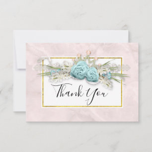 Blue Roses and Crown Floral Bouquet Thank You Card
