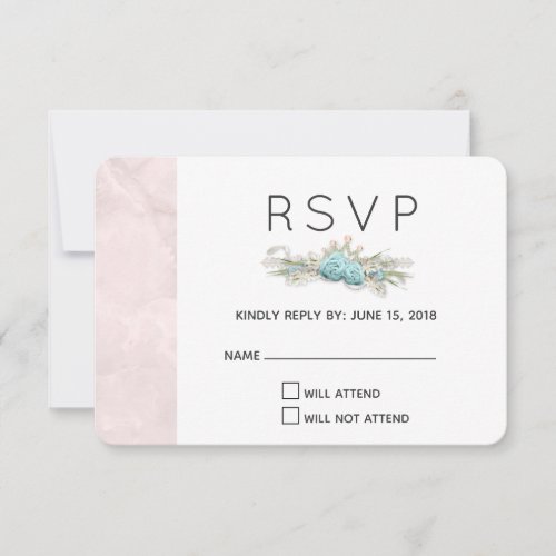 Blue Roses and Crown Floral Bouquet Wedding RSVP