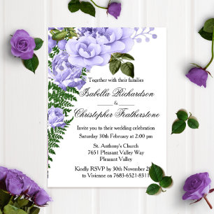Blue Roses and Ferns Wedding Invitation