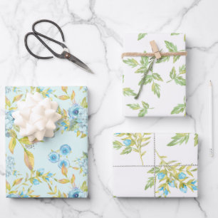 Blue Roses and Foliage Assorted Wrapping Paper Sheets