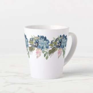 Blue Roses and Iris Contemporary Latte Mug