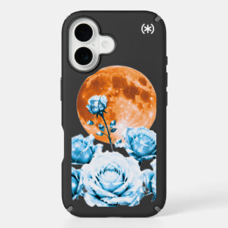 Blue Roses and Orange Harvest Moon iPhone 16 Case