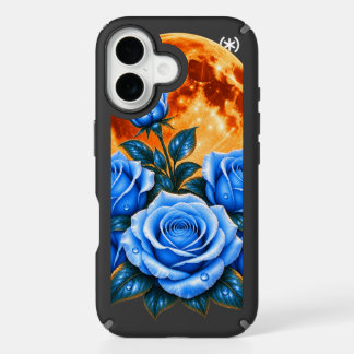 Blue Roses and Orange Harvest Moon iPhone 16 Case
