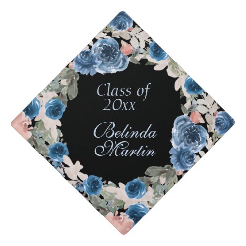 Blue Roses and Pink Accents Floral Tassel Topper