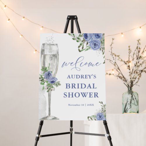 Blue Roses and Silver Champagne Shower Welcome Foam Board