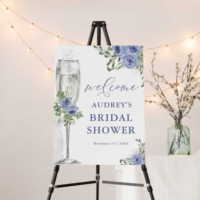 Blue Roses and Silver Champagne, Shower Welcome Foam Board (In Situ (Stand))