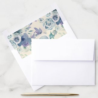 Blue Roses and Teal Watercolor Envelope Liner