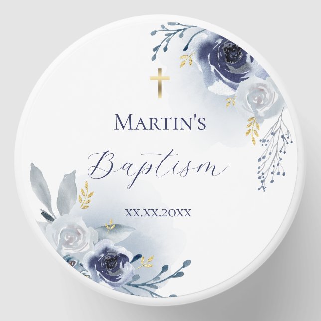 blue roses baptism mini candle favors (Front)