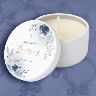blue roses baptism mini candle favors