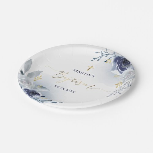 blue roses baptism  paper plates