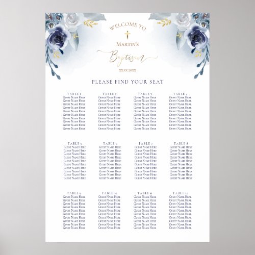 blue roses Baptism seating chart