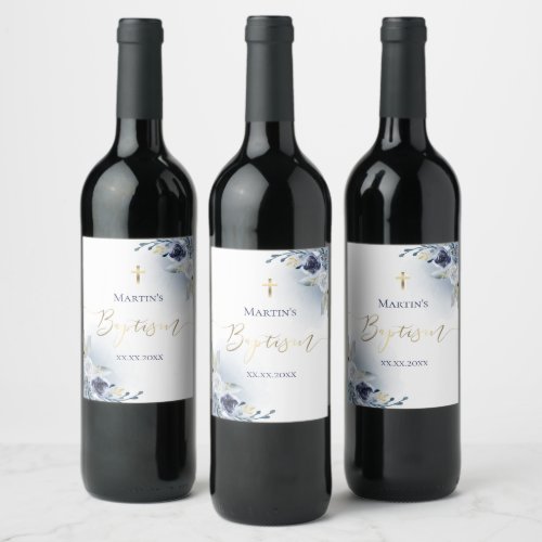 blue roses baptism wine label